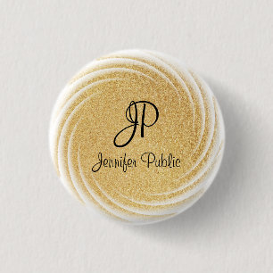 Monogram Sjabloon Elegant Faux Gold Glitter Ronde Button 3,2 Cm