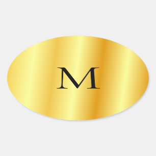 Monogram Sjabloon Faux Gold Modern Elegant Ovale Sticker