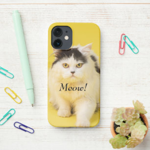 Monogram sjabloon foto Schattigee kat Geel helder iPhone 12 Mini Hoesje