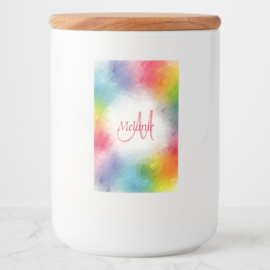 Monogram Sjabloon Geel Oranje Blauw Groen Roze Voedselcontainer Etiket (Voorkant)