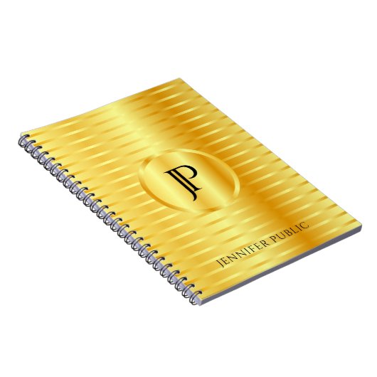 Monogram Sjabloon Nep Goud Metaalachtig Uitzicht Notitieboek (Rechterzijde)