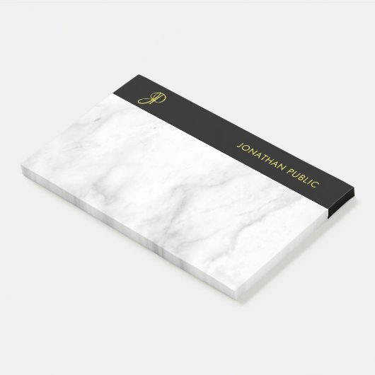 Monogram Sjabloon White Marble Black Gold Elegant Post-it® Notes (Schuin)