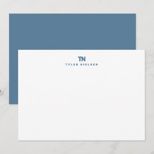 Monogram Slate Blauwe Typografie Notitiekaartje