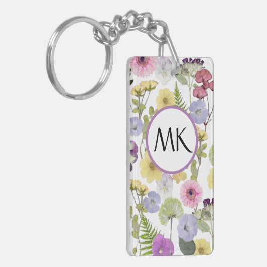 Monogram sleutelhanger met pastel wilde bloemen (Voorkant Links)