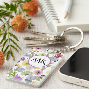 Monogram sleutelhanger met pastel wilde bloemen