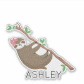 Monogram Sloth meisje gepersonaliseerd Sticker (Voorkant)