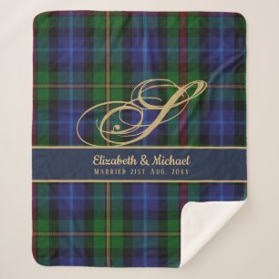 Monogram Smith Tartan Blue Green Gold Passen getro Sherpa Deken
