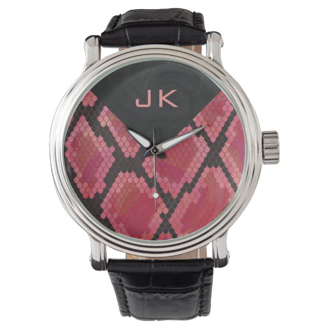 Monogram Snake Black en Red Print Horloge (Voorkant)