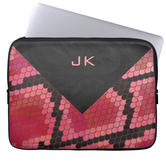 Monogram Snake Black en Red Print Laptop Sleeve (Voorkant)