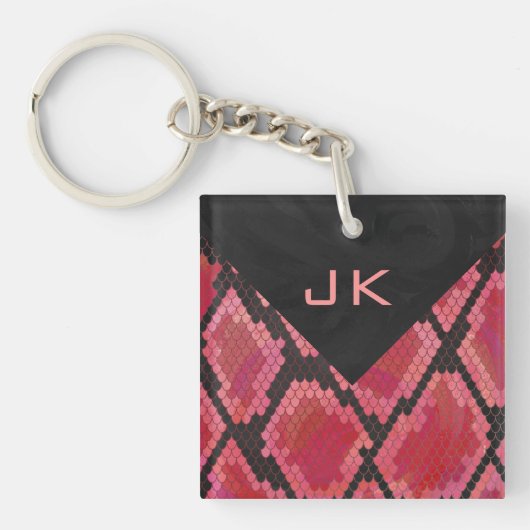 Monogram Snake Black en Red Print Sleutelhanger (Voorkant)