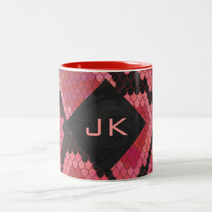 Monogram Snake Black en Red Print Tweekleurige Koffiemok