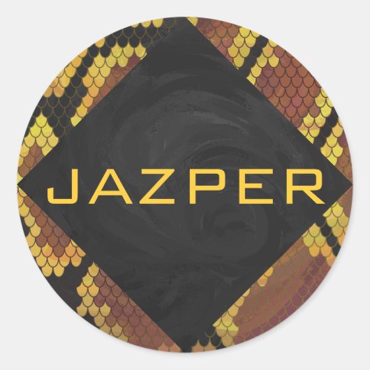 Monogram Snake Brown and Gold Print Ronde Sticker (Voorkant)