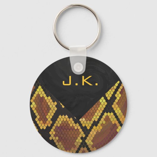 Monogram Snake Brown and Gold Print Sleutelhanger (Voorkant)