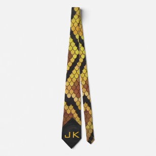 Monogram Snake Brown and Gold Print Stropdas