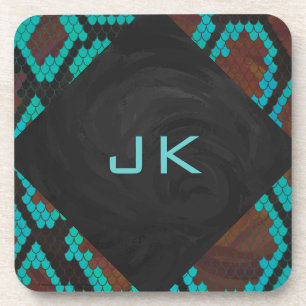 Monogram Snake Brown en Blauwgroen print Onderzetter