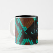 Monogram Snake Brown en Blauwgroen print Tweekleurige Koffiemok (Voorkant links)