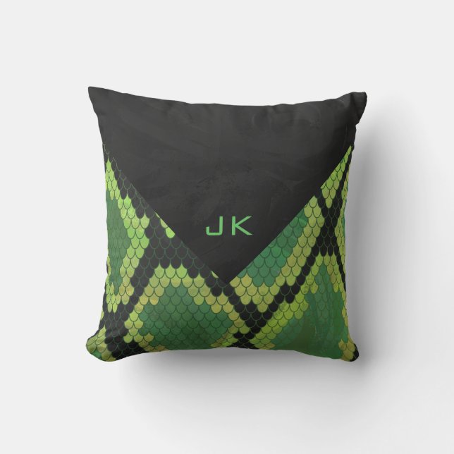 Monogram Snake Green en Black Kussen (Voorkant)
