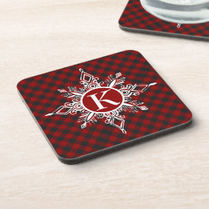 Monogram sneeuwvlok op plaid bier onderzetter