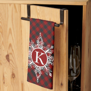 Monogram sneeuwvlok op plaid theedoek