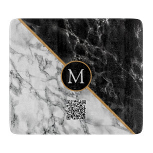 Monogram snijbord - Zwarte witte marmer Snijplank