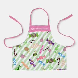 Monogram  Snoepjes patroon Strepen Groen Roze Schort