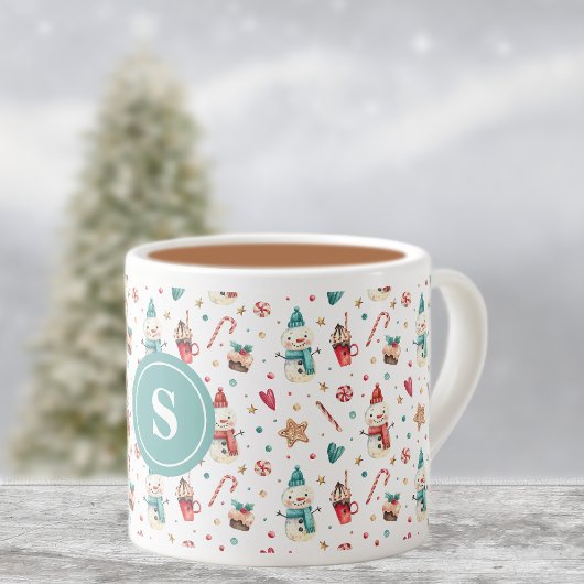 Monogram Snowman & Sweets Pattern 6oz Espresso Cup Espresso Kop