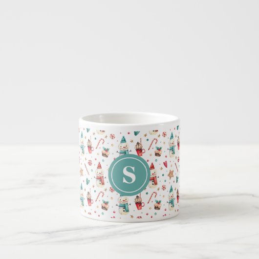 Monogram Snowman & Sweets Pattern 6oz Espresso Cup Kop (Voorkant)