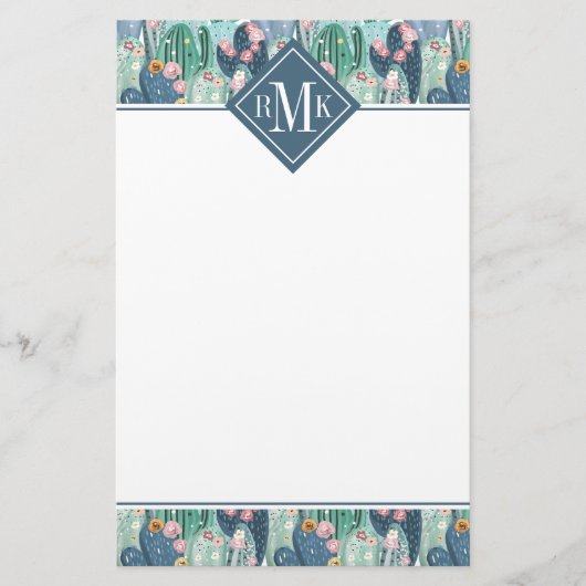 Monogram | Soft Patel Cactus Pattern Briefpapier (Voorkant)