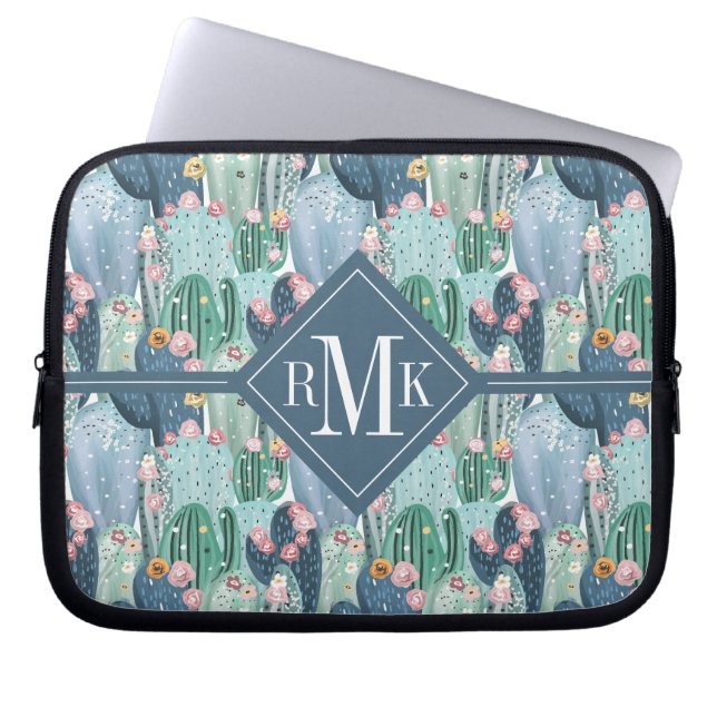Monogram | Soft Patel Cactus Pattern Laptop Sleeve (Voorkant)
