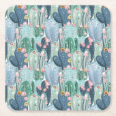 Monogram | Soft Patel Cactus Pattern Vierkante Kartonnen Onderzetter (Voorkant)