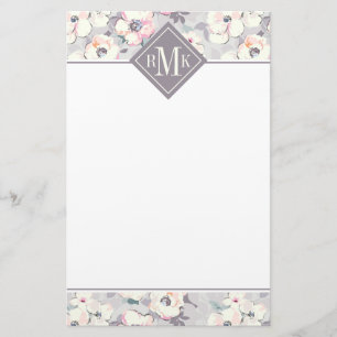 Monogram Soft roze Waterverf Patroon Briefpapier
