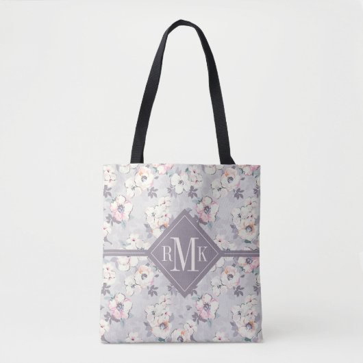Monogram | Soft roze Waterverf Patroon Draagtas (Voorkant)