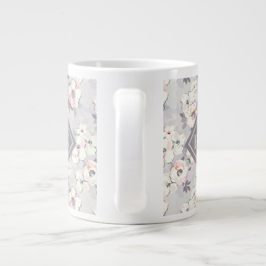 Monogram | Soft roze Waterverf Patroon Extra Grote Beker (Achterkant)