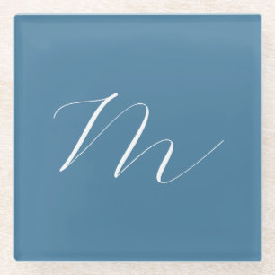 Monogram Solid Blue Pastel Minimalist Professional Glazen Onderzetter