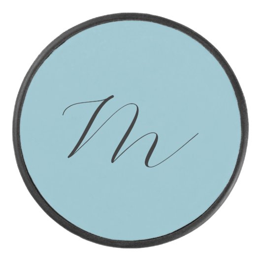 Monogram Solid Blue Pastel Minimalist Professional Hockey Puck (Voorkant)