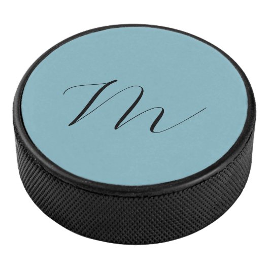 Monogram Solid Blue Pastel Minimalist Professional Hockey Puck (3/4)