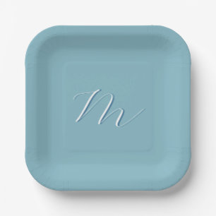 Monogram Solid Blue Pastel Minimalist Professional Papieren Bordje