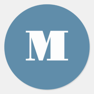 Monogram Solid Blue Pastel Minimalist Professional Ronde Sticker