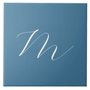 Monogram Solid Blue Pastel Minimalist Professional Tegeltje