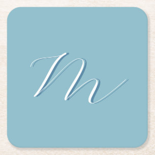 Monogram Solid Blue Pastel Minimalist Professional Vierkante Kartonnen Onderzetter