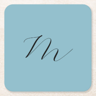 Monogram Solid Blue Pastel Minimalist Professional Vierkante Kartonnen Onderzetter