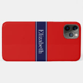 Monogram Solid Red, Navy Blue Ribbon Case-Mate iPhone Case (Achterkant (horizontaal))