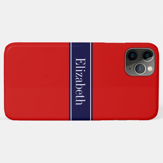 Monogram Solid Red, Navy Blue Ribbon Case-Mate iPhone Case (Achterkant (horizontaal))