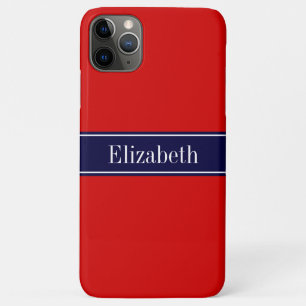 Monogram Solid Red, Navy Blue Ribbon iPhone 11 Pro Max Hoesje