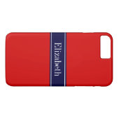 Monogram Solid Red, Navy Blue Ribbon Case-Mate iPhone Case (Achterkant (Horizontaal))