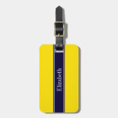 Monogram Solid Yellow, Navy Blue Ribbon Name Bagagelabel (Voorkant verticaal)