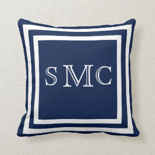 MONOGRAM Solide bleu foncé Simple coussin clair