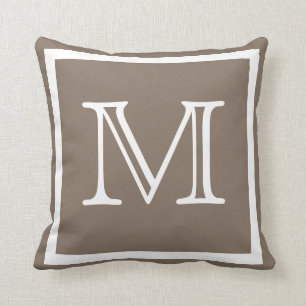 MONOGRAM Solide donkerbeige Tan taupe effen kussen