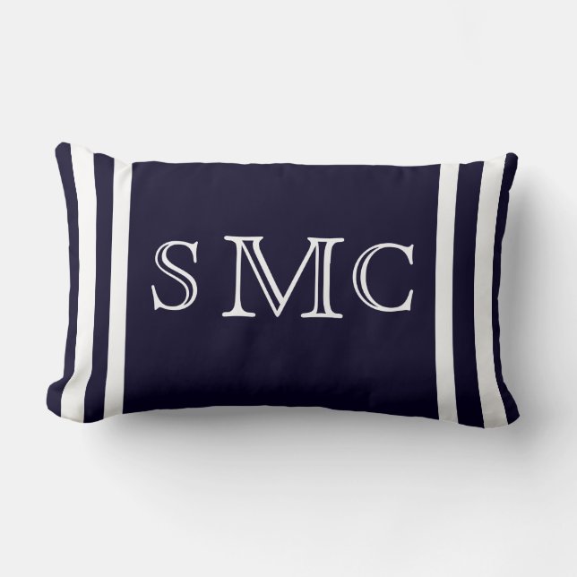 MONOGRAM Solide marine bleu et blanc clair coussin (Recto)