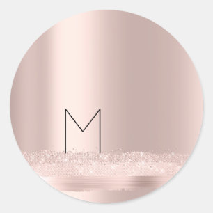Monogram Spark Roze Blush Beginletters Naam Strepe Ronde Sticker